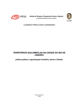 Territórios Quilombolas Na Cidade Do Rio De Janeiro
