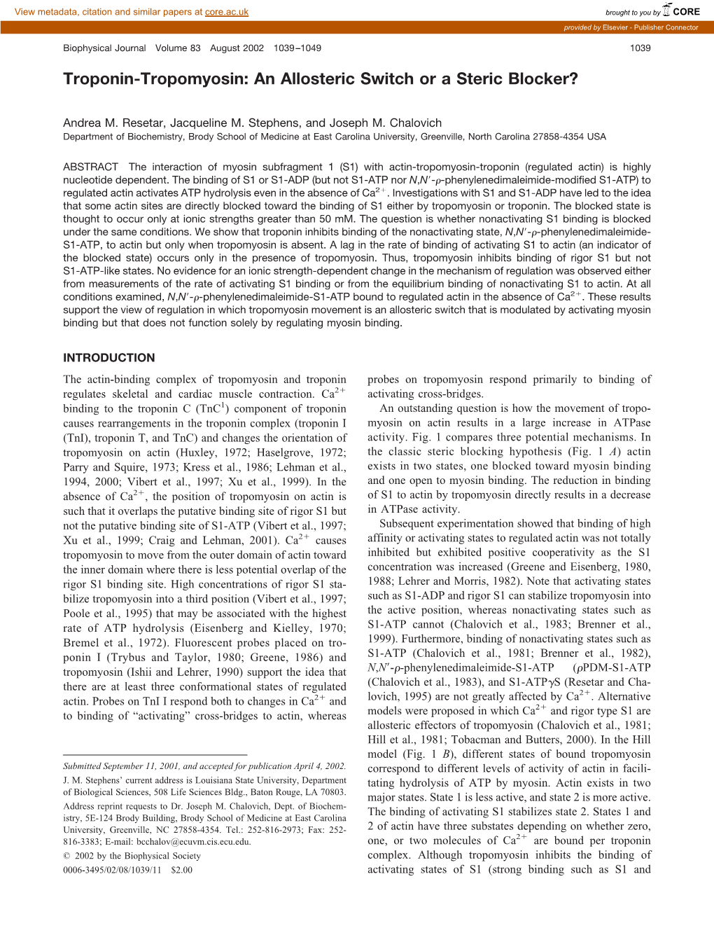 Troponin-Tropomyosin: an Allosteric Switch Or a Steric Blocker?