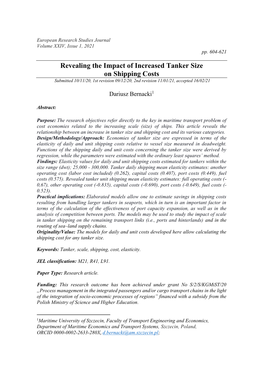 Revealing the Impact of Increased Tanker Size on Shipping Costs Submitted 10/11/20, 1St Revision 09/12/20, 2Nd Revision 11/01/21, Accepted 16/02/21