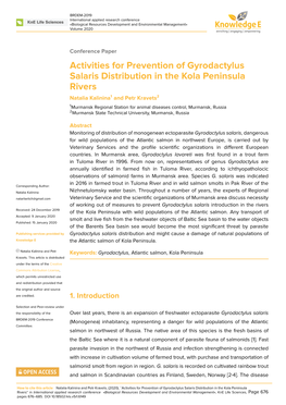 Activities for Prevention of Gyrodactylus Salaris Distribution in the Kola Peninsula Rivers