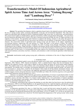 Transformation's Model of Indonesian Agricultural Spirit Across Time and Across Area: "Gotong Royong" and "Lumbung Desa" 1