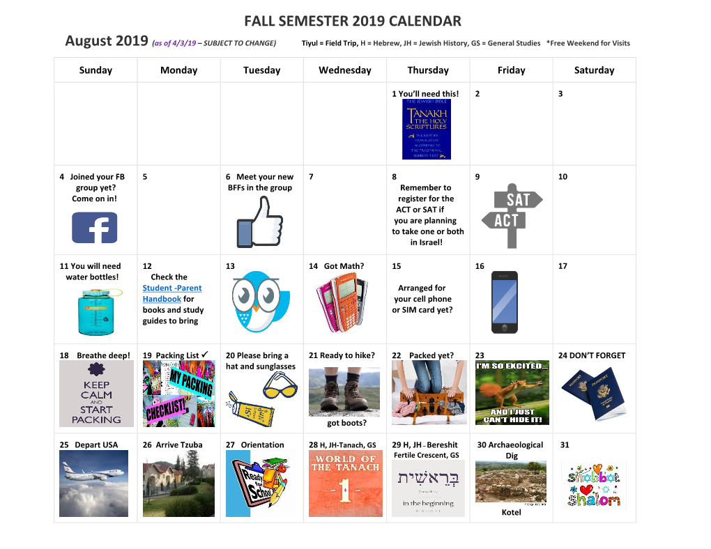 Fall Semester 2019 Calendar