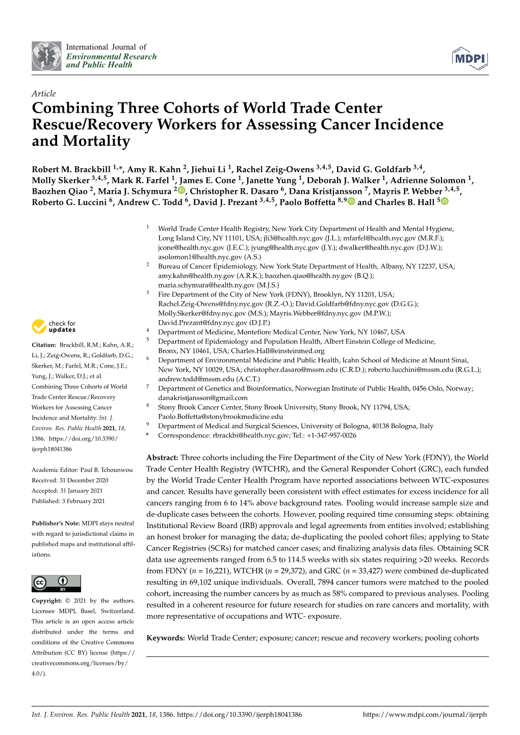 Combining Three Cohorts of World Trade Center Rescue/Recovery Workers for Assessing Cancer Incidence and Mortality