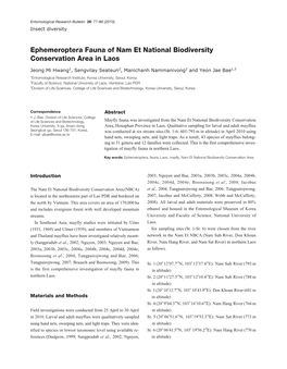 Ephemeroptera Fauna of Nam Et National Biodiversity Conservation Area in Laos