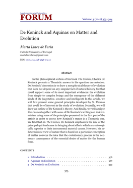 De Koninck and Aquinas on Matter and Evolution