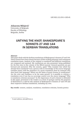 Shakespeare's Sonnets 27 and 144 in Serbian Translations