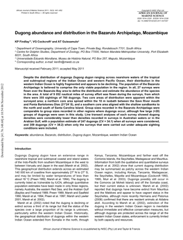 Dugong Abundance and Distribution in the Bazaruto Archipelago, Mozambique
