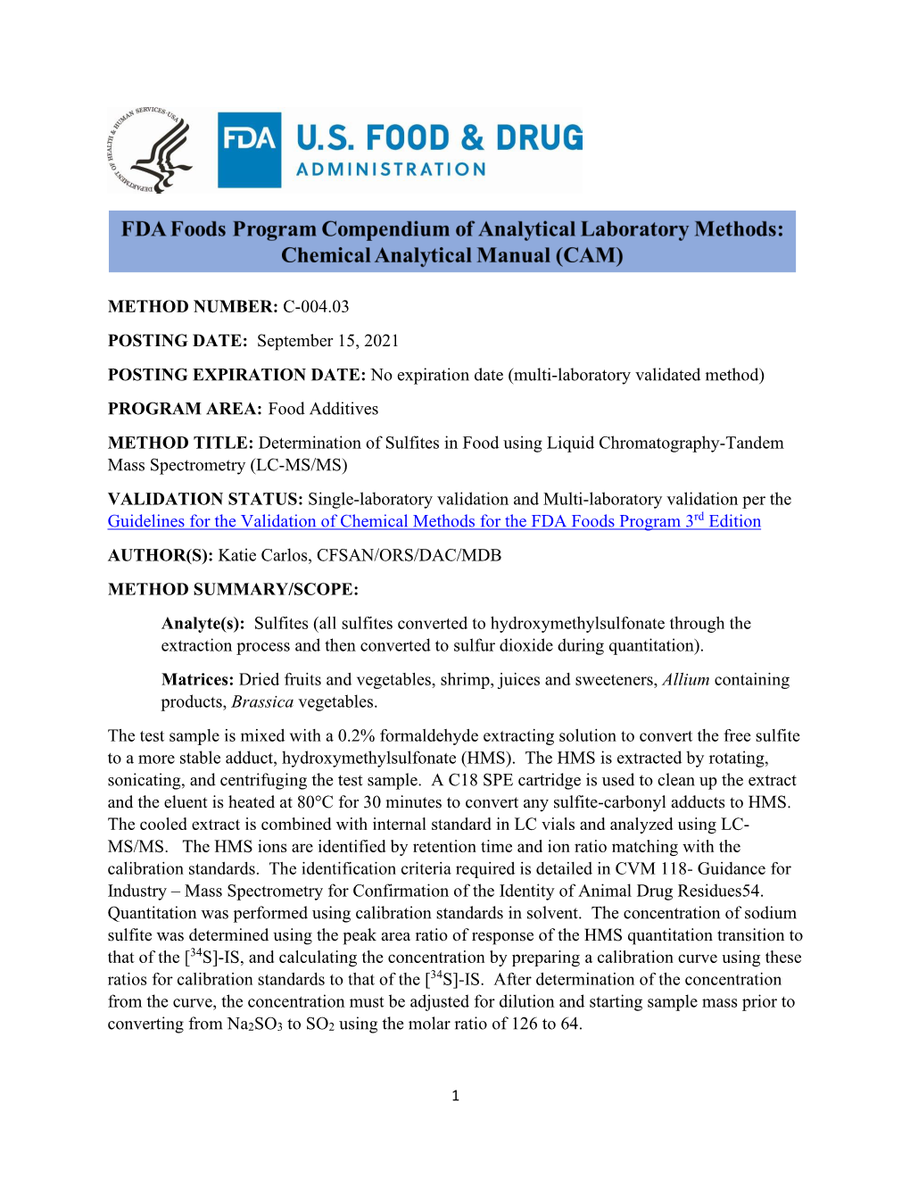 Determination of Sulfites in Food Using Liquid Chromatography - DocsLib