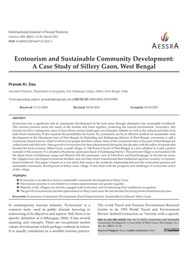 Ecotourism and Sustainable Community Development: a Case Study of Sillery Gaon, West Bengal