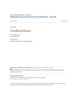 Uncollected Essays D