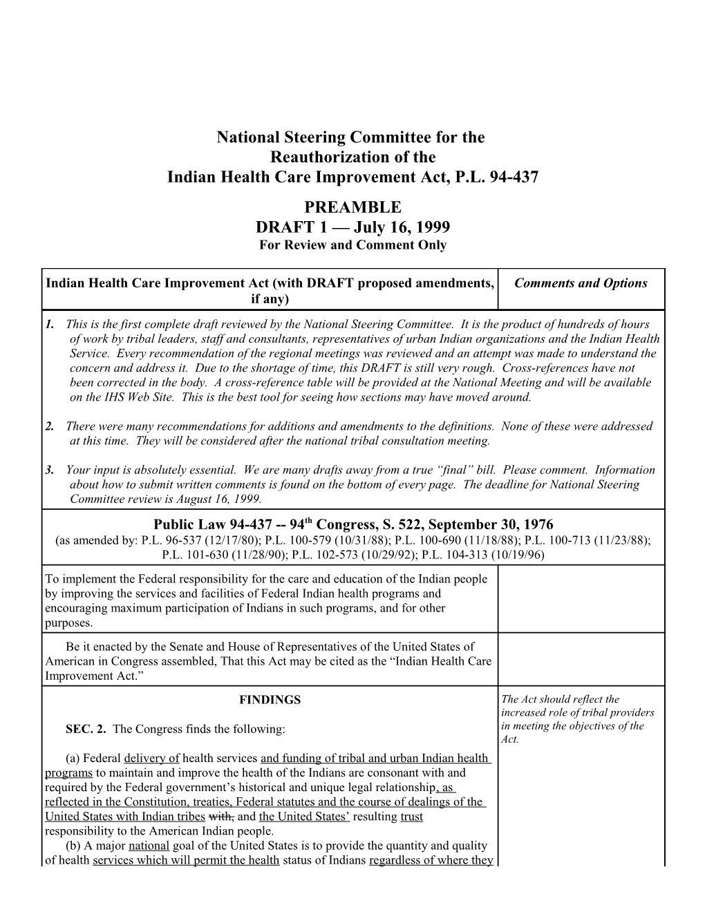 Preamble for National Steering Committee for the Reauthorization of the Indian Health Care