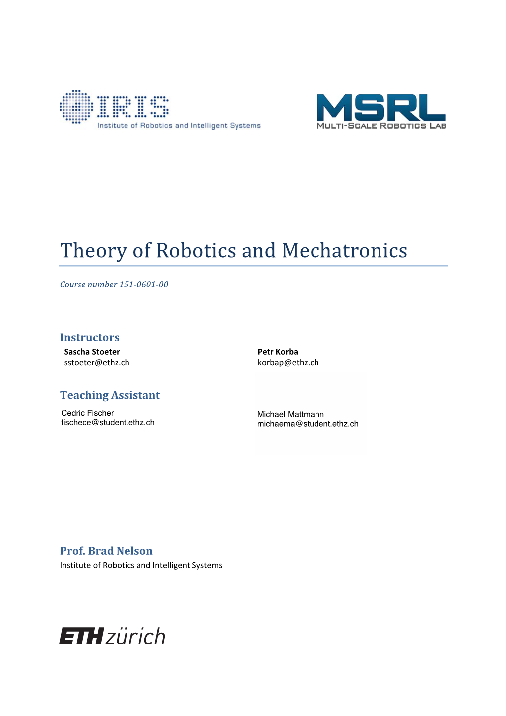 Theory of Robotics and Mechatronics