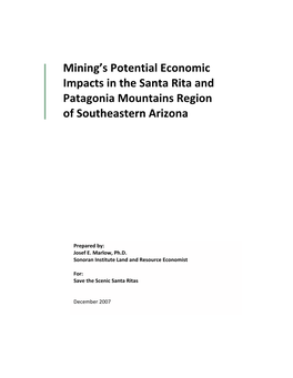 Mining's Potential Economic Impacts in the Santa Rita and Patagonia Mountains Region of Southeastern Arizona