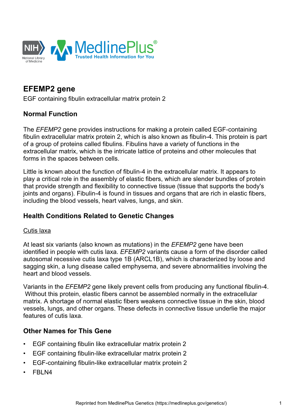 EFEMP2 Gene EGF Containing Fibulin Extracellular Matrix Protein 2