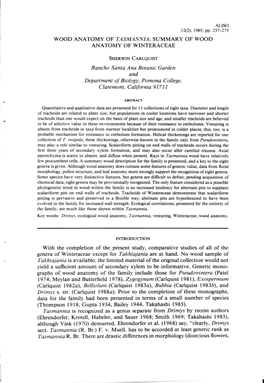 Wood Anatomy of Tasmannia; Summary of Wood Anatomy of Winteraceae