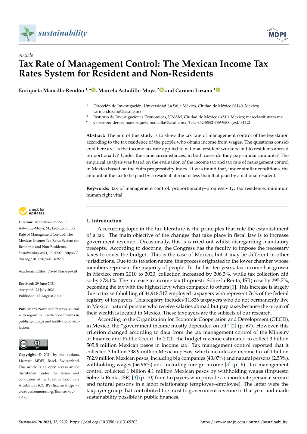 Tax Rate of Management Control: the Mexican Income Tax Rates System for Resident and Non-Residents