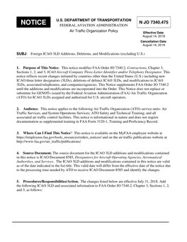 Foreign ICAO 3LD Additions, Deletions, and Modifications (Excluding U.S.)