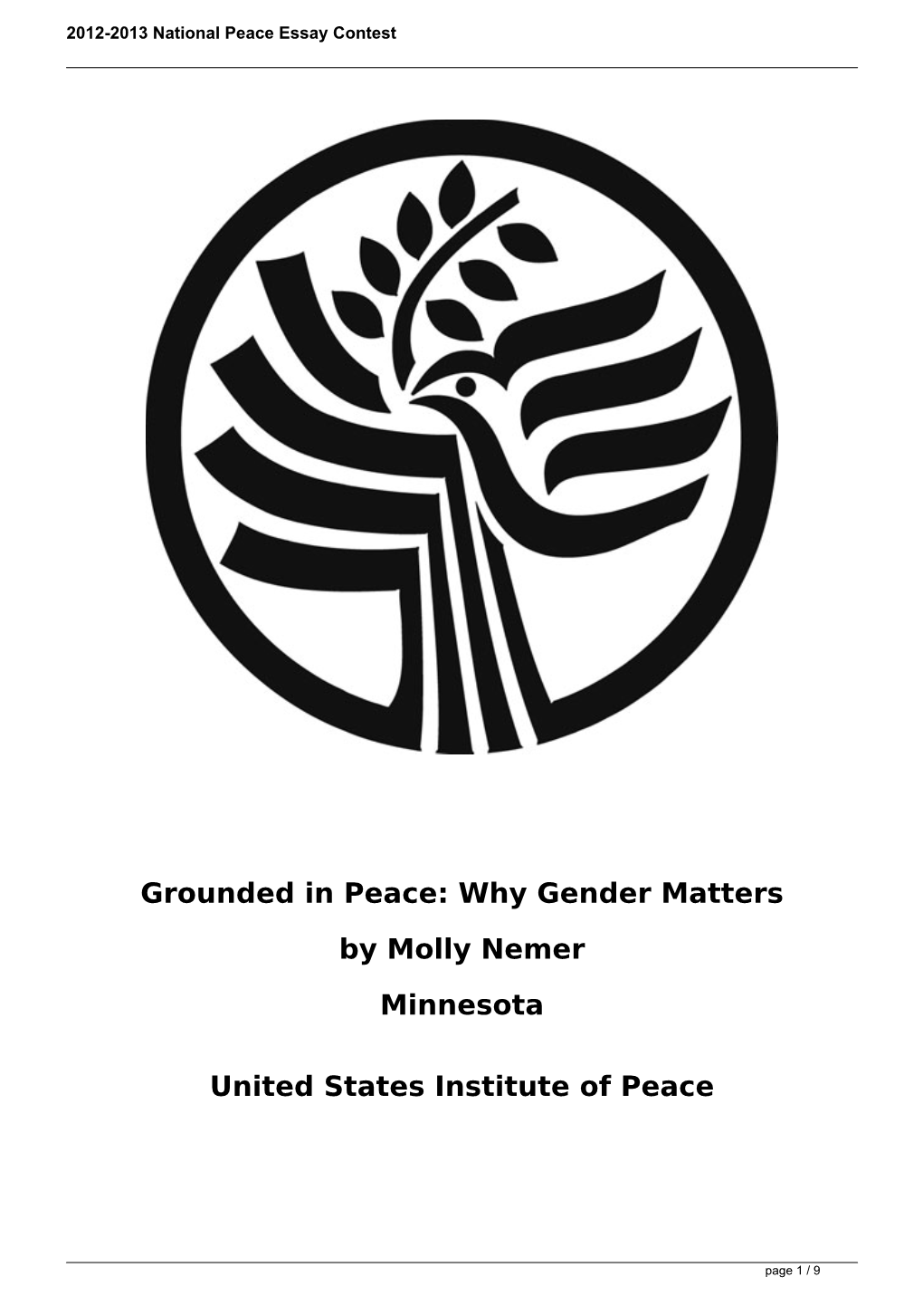2012-2013 National Peace Essay Contest