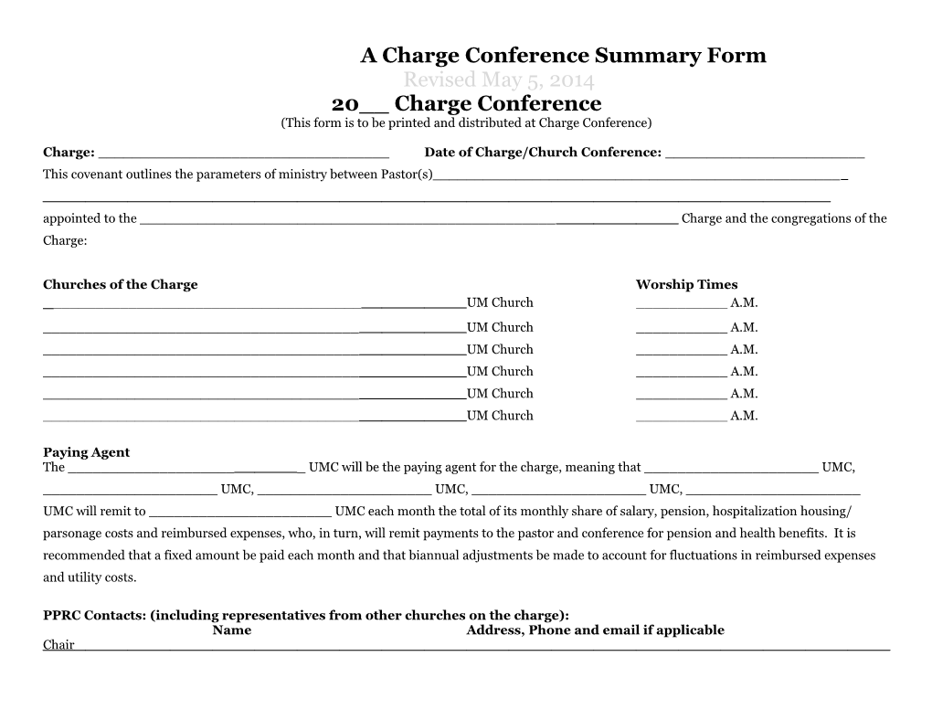 A Charge Conference Summary Form Revised May 5, 2014