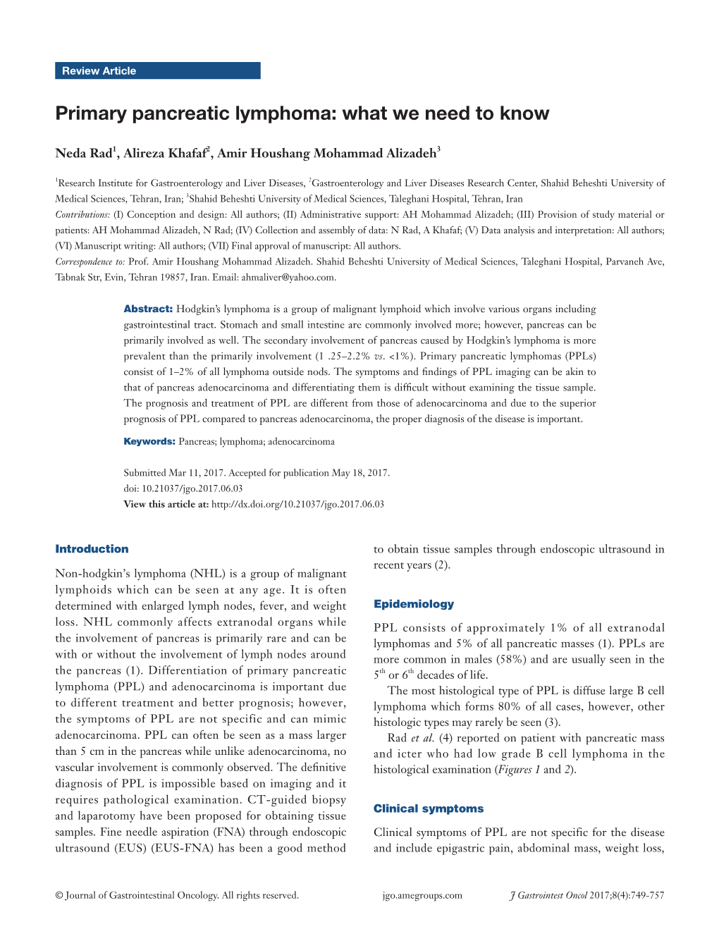 Primary Pancreatic Lymphoma: What We Need to Know