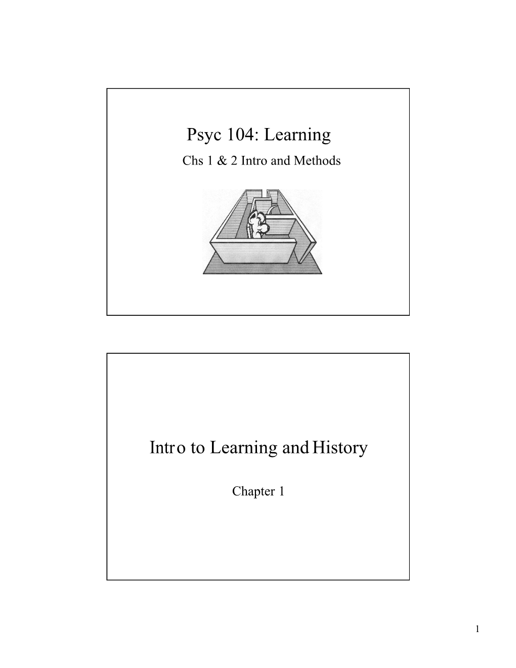 Psyc 104: Learning Chs 1 & 2 Intro and Methods