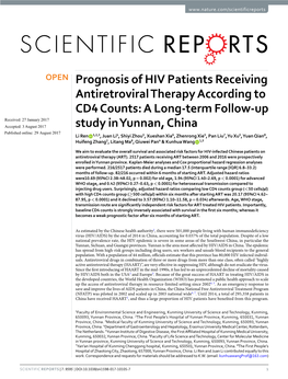 Prognosis of HIV Patients Receiving Antiretroviral Therapy According to CD4 Counts