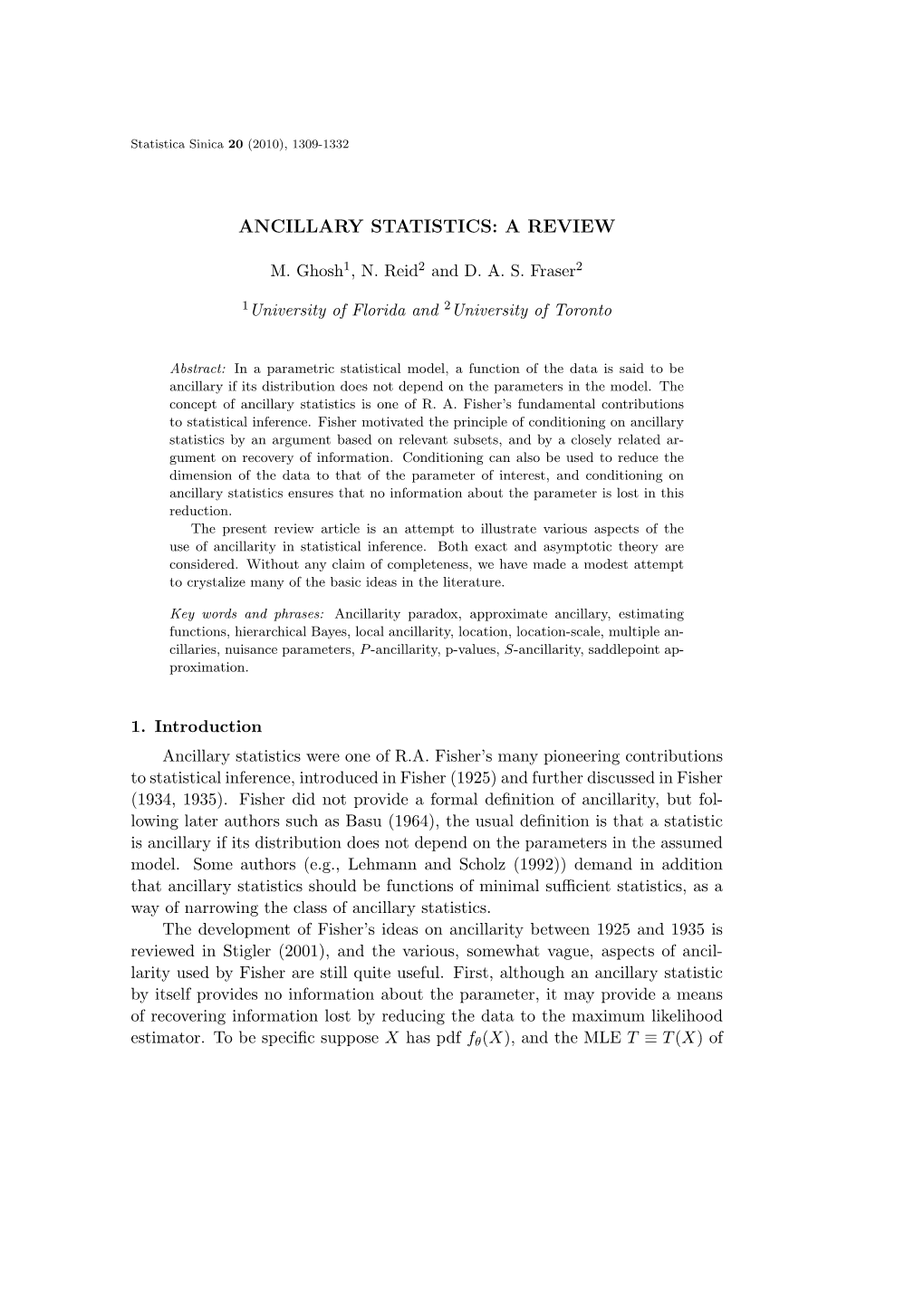 Ancillary Statistics: a Review