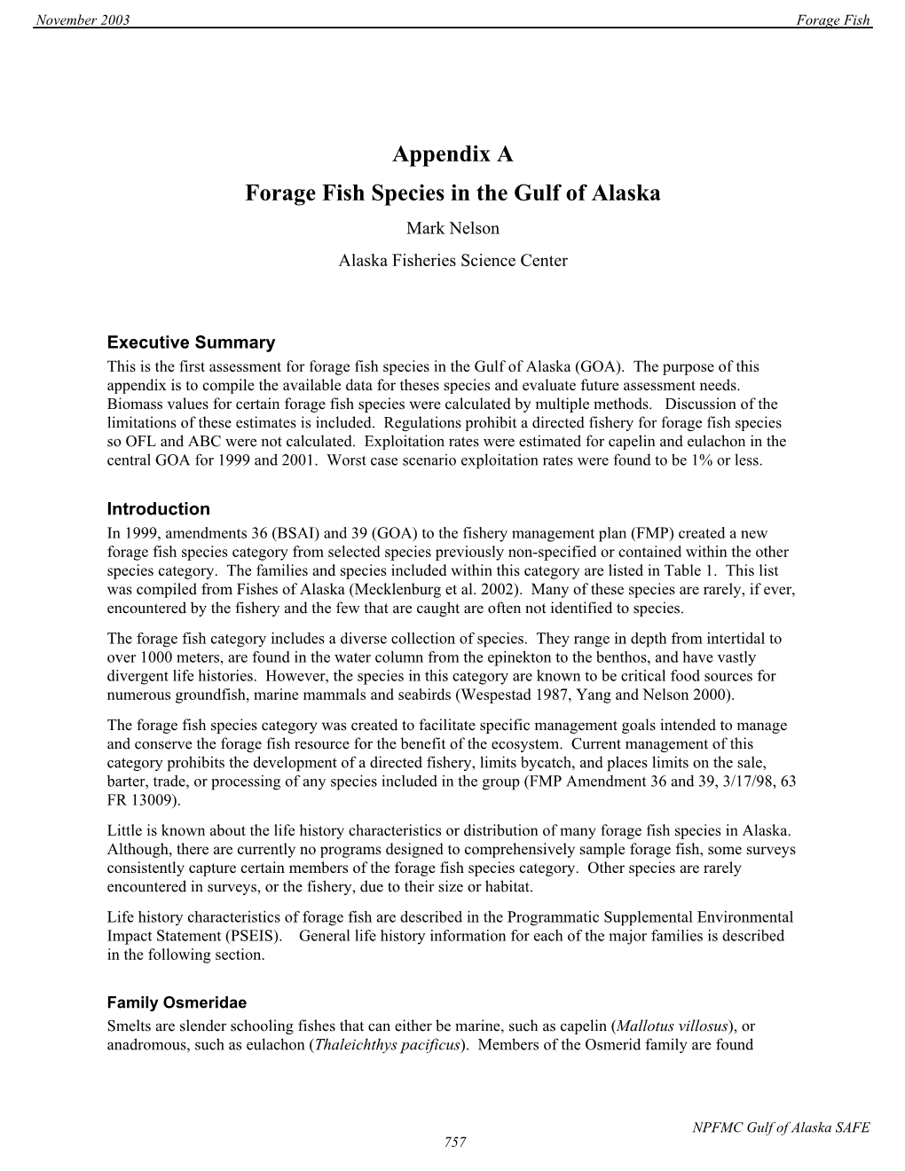 Gulf of Alaska Forage Fish Assessment