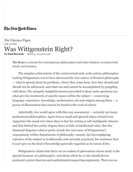 Was Wittgenstein Right? by Paul Horwich March 3, 2013 8:00 Pm