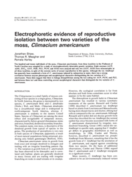 Isolation Between Two Varieties of the Moss, Climacium Americanum