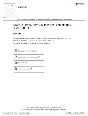 Scottish Slavonic Review: Index of Contents Nos