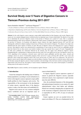 Survival Study Over 5 Years of Digestive Cancers in Tlemcen Province During 2011-2017