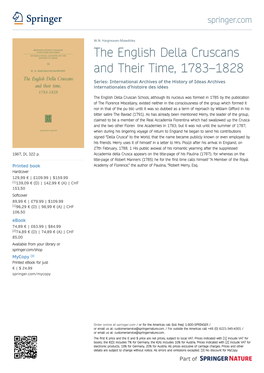 The English Della Cruscans and Their Time, 1783–1828 Series: International Archives of the History of Ideas Archives Internationales D'histoire Des Idées