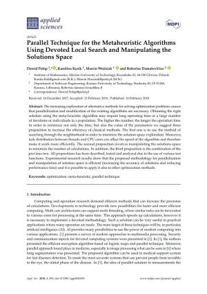 Parallel Technique for the Metaheuristic Algorithms Using Devoted Local Search and Manipulating the Solutions Space