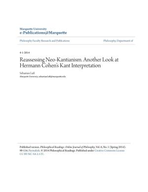 Reassessing Neo-Kantianism. Another Look at Hermann Cohen's