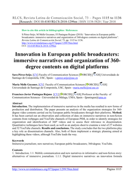 Innovation in European Public Broadcasters: Immersive Narratives and Organization of 360-Degree Contents on Digital Platforms”