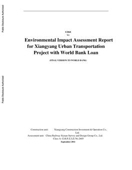 Environmental Impact Assessment Report for Xiangyang Urban Transportation Project with World Bank Loan