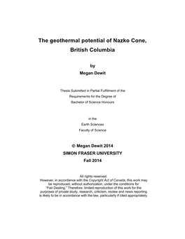 The Geothermal Potential of Nazko Cone, British Columbia