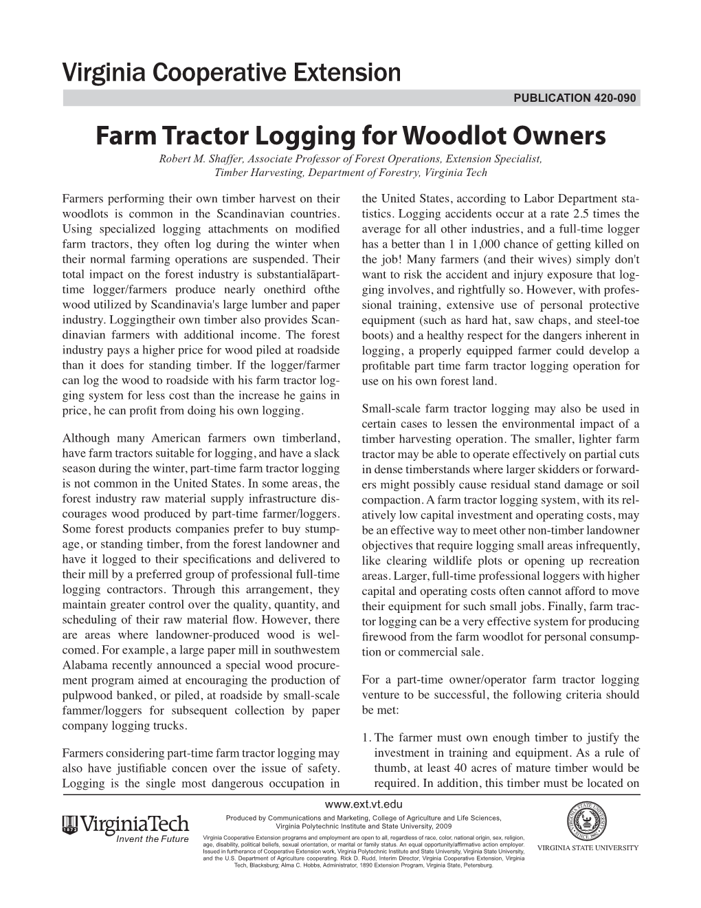 Farm Tractor Logging for Woodlot Owners Robert M