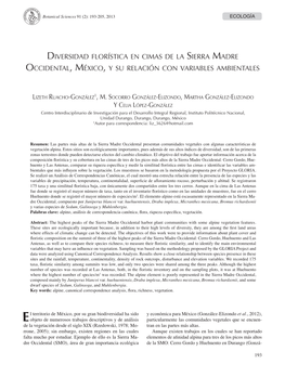 Diversidad Florística En Cimas De La Sierra Madre Occidental, México, Y Su Relación Con Variables Ambientales