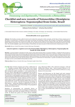Checklist and New Records of Notonectidae (Hemiptera: Heteroptera: Nepomorpha) from Goiás, Brazil