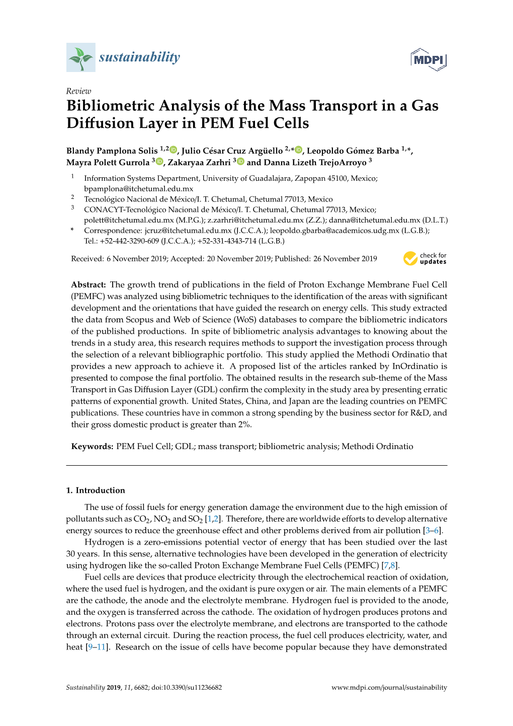 Bibliometric Analysis of the Mass Transport in a Gas Diffusion Layer