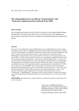 The Relationship Between Neo-Liberal "Modernization" and "Backward" Political Practices in Brazil of the 1990S