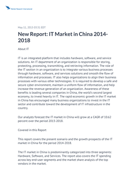 New Report: IT Market in China 2014-2018