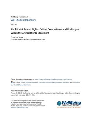 Abolitionist Animal Rights: Critical Comparisons and Challenges Within the Animal Rights Movement