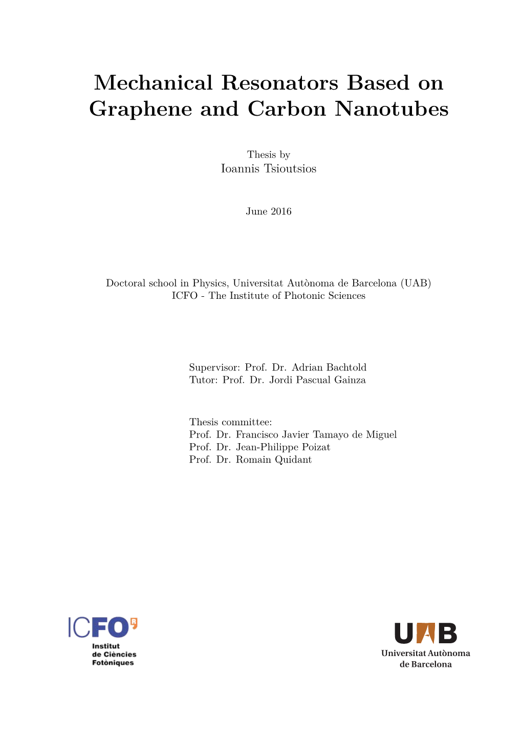 Mechanical Resonators Based on Graphene and Carbon Nanotubes