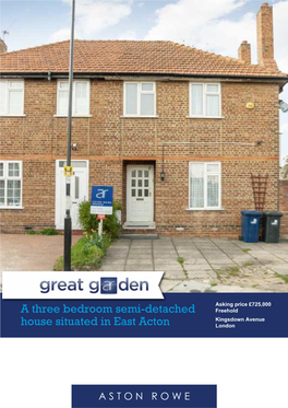 A Three Bedroom Semi-Detached House Situated in East Acton