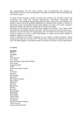 UK Music Industry Co-Sign Letter