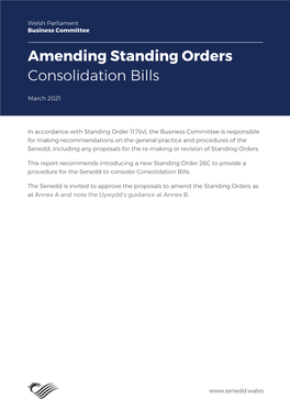 Amending Standing Orders Consolidation Bills Amending Standing Orders Consolidation Bills