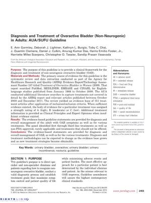 Diagnosis and Treatment of Overactive Bladder (Non-Neurogenic) in Adults: AUA/SUFU Guideline